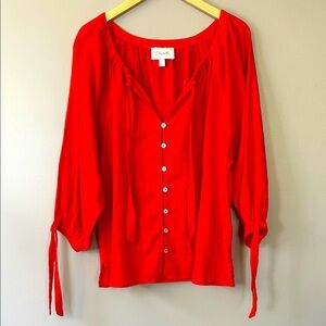 Cleobella Rylan Blouse‎ Peasant Boho Top Size Large Cherry Red Organic Cotton